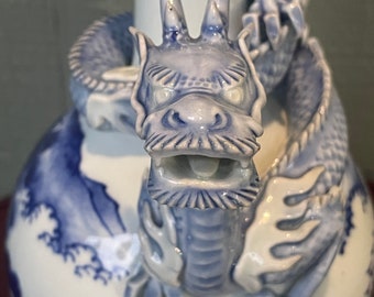 Antique 19th C Japanese Hirado Dragon Porcelain Ewer Mikawachi ware