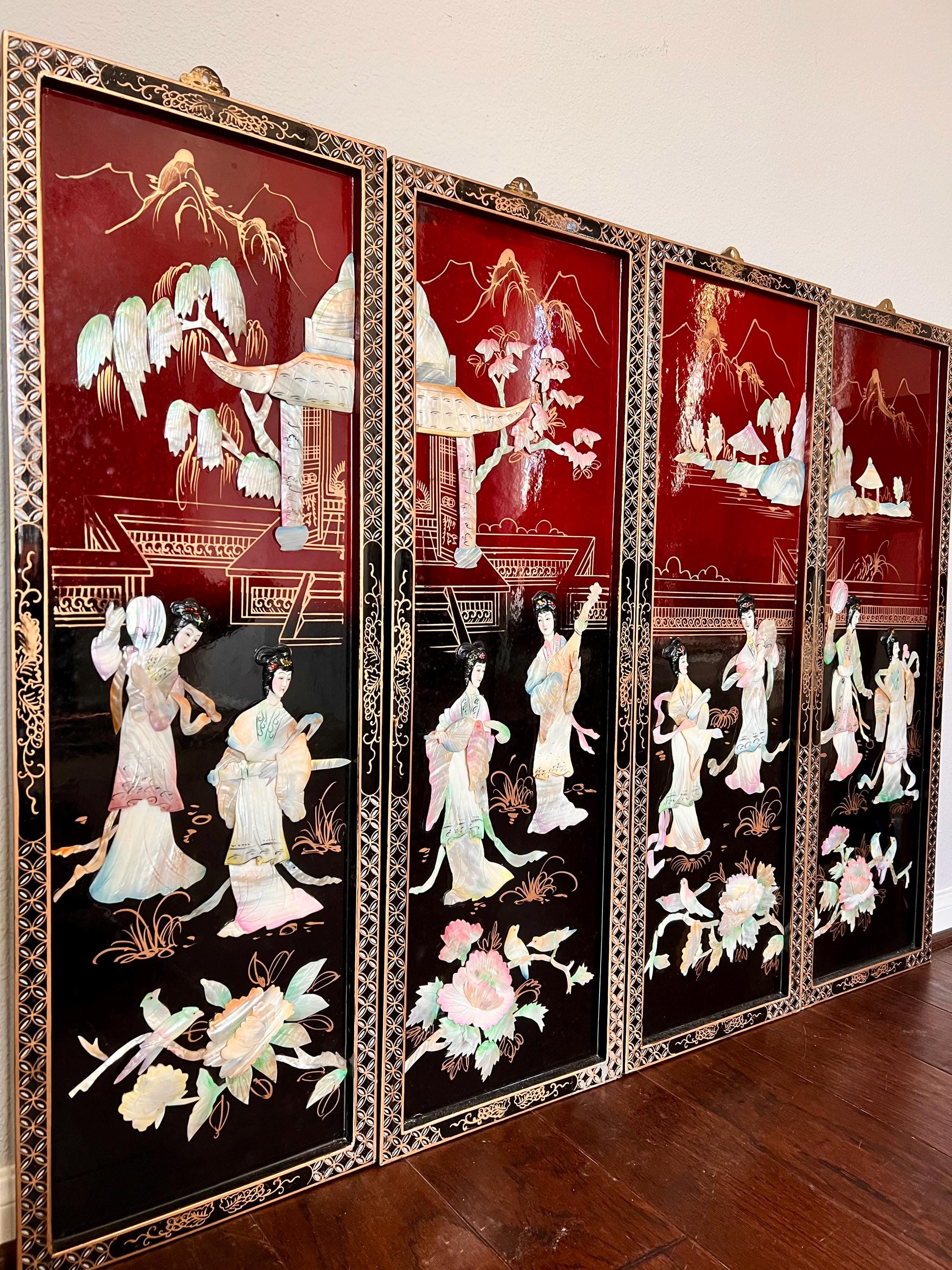 Rare Vintage Oriental Ivory Mother of Pearl Soapstone Inlay Gold