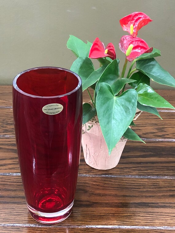 Vintage Czech Red Crystal 24% Lead Bullet Vase - Etsy