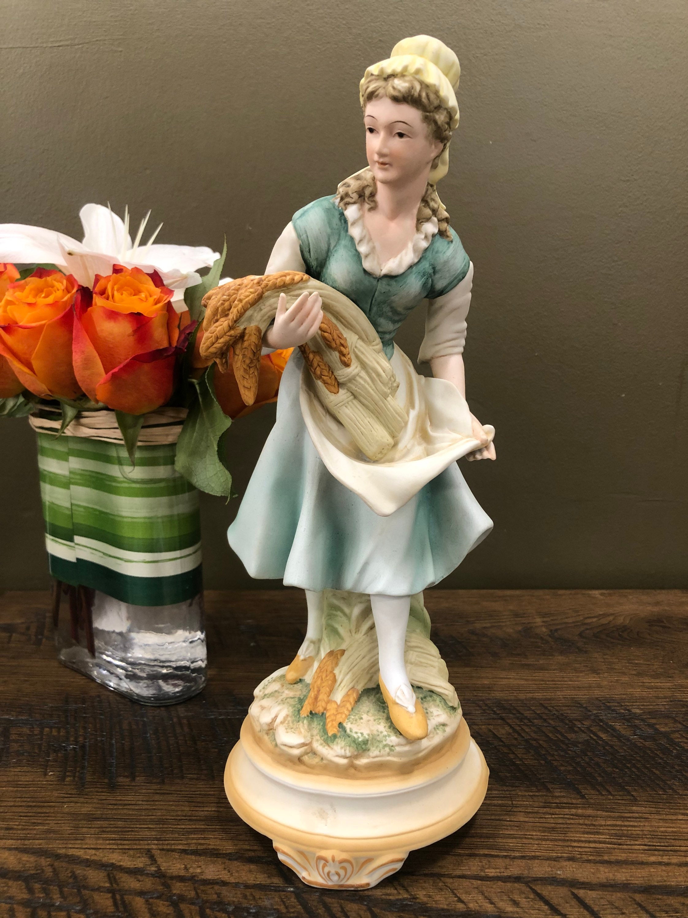 Vintage Porcelain Girl Figurine Carrying Wheat • Andrea by Sadek