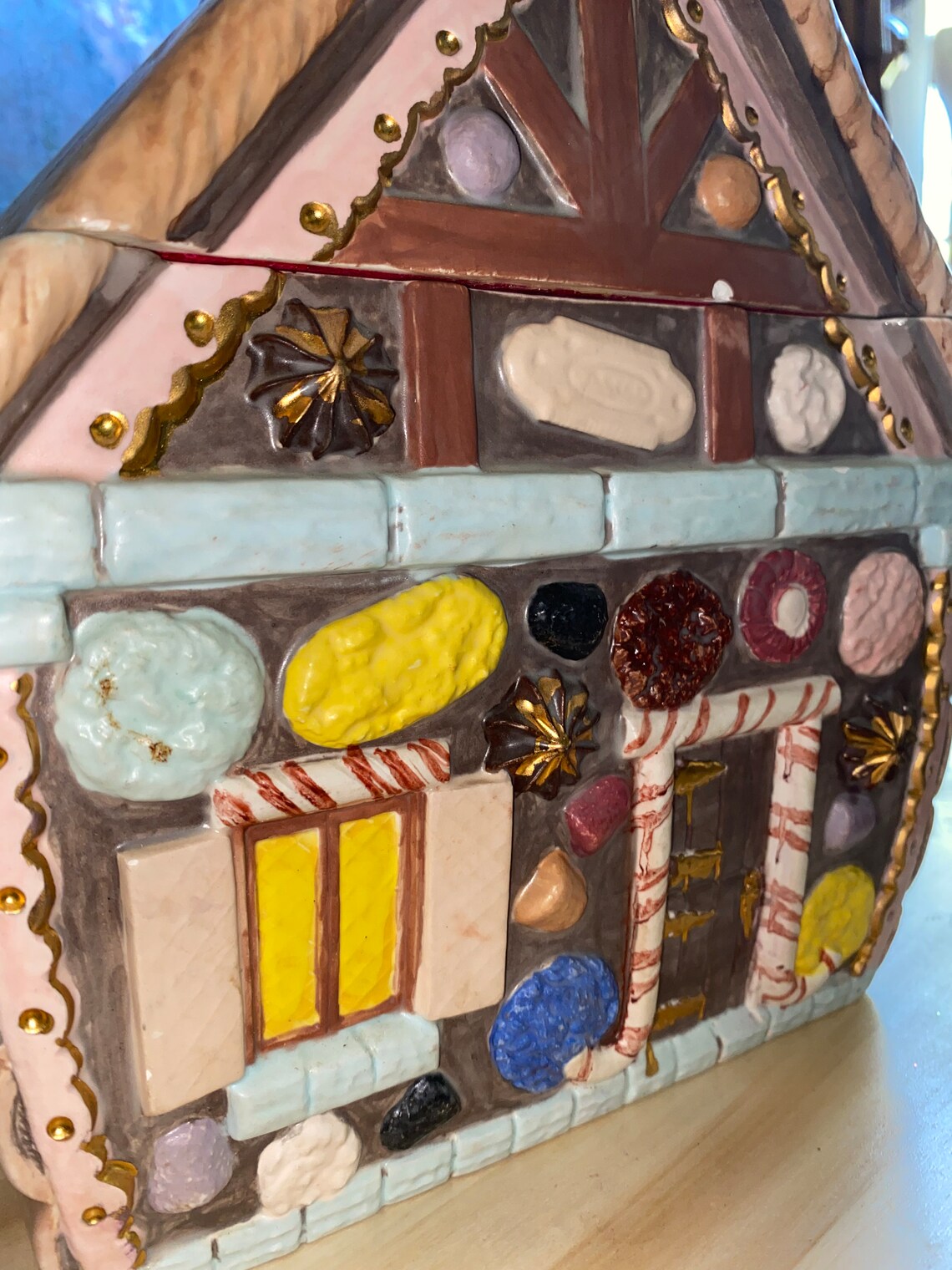 Vintage Gingerbread House Cookie Jar With Lid Ceramic Glazed Duncan