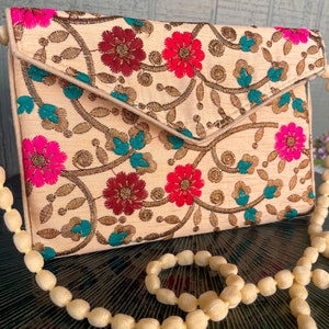 Hermoso bolso multicolor bordado hecho a mano, bolso de mano, bolso de mano, hecho en India