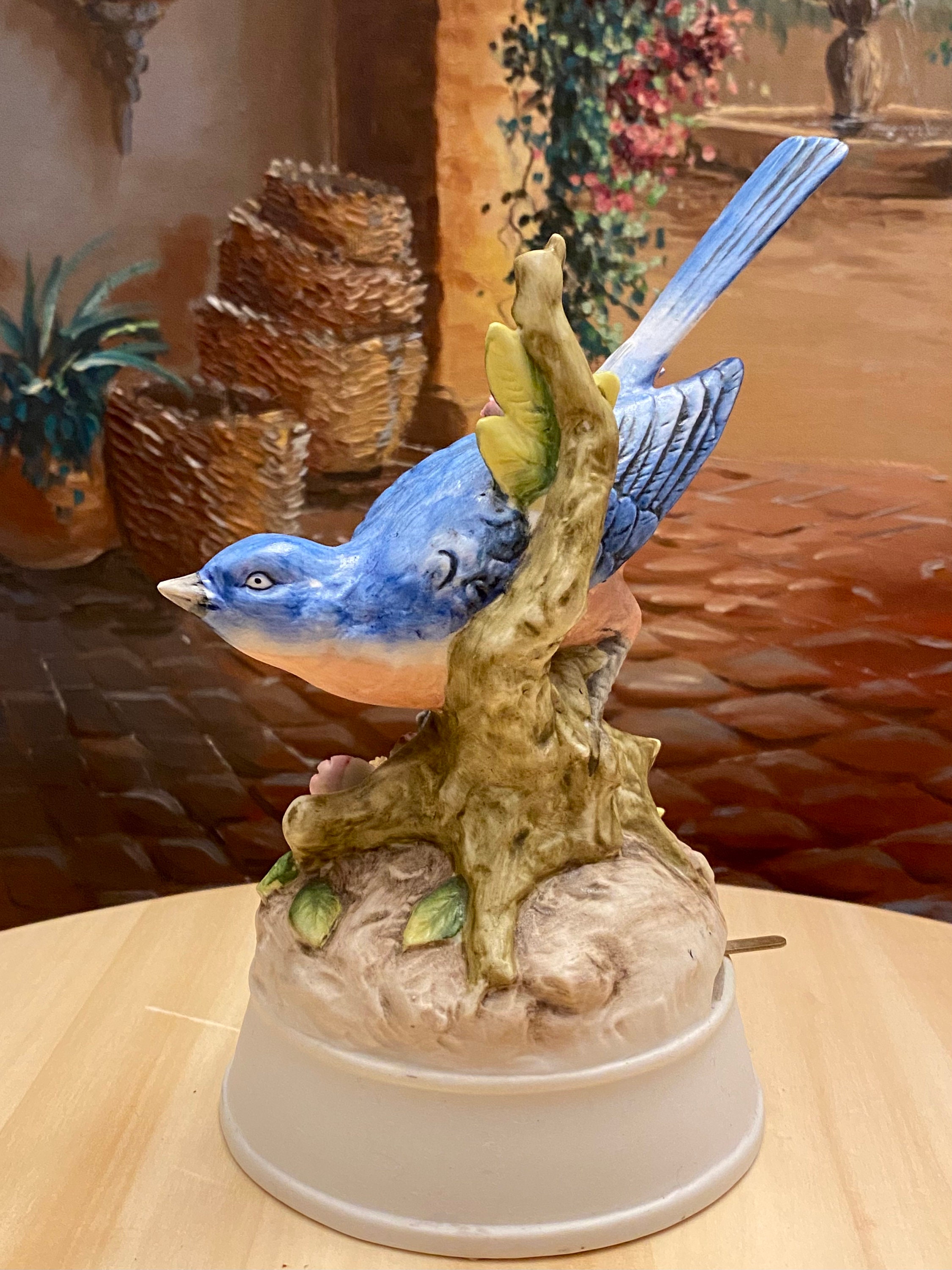 Vintage Andrea by Sadek Blue Bird Music Box Ceramic Figurine