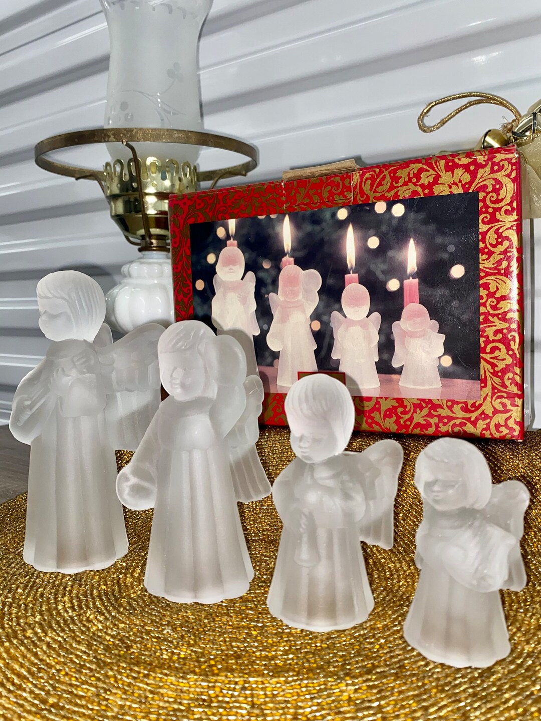 Vintage Satin Crystal Glass Angel Cherub Candle Stick Holders Timeless