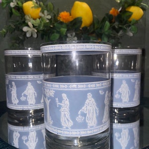 Vintage Jeanette Jasperware Glass Wedgwood Hellenic Blue Greek Glassware | Roman RARE