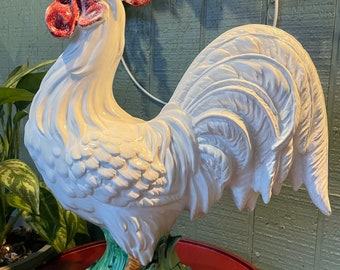 Large Vintage 16” Italian Campagna Intrada Colored Hand painted Ceramic Rooster Sculpture Statue