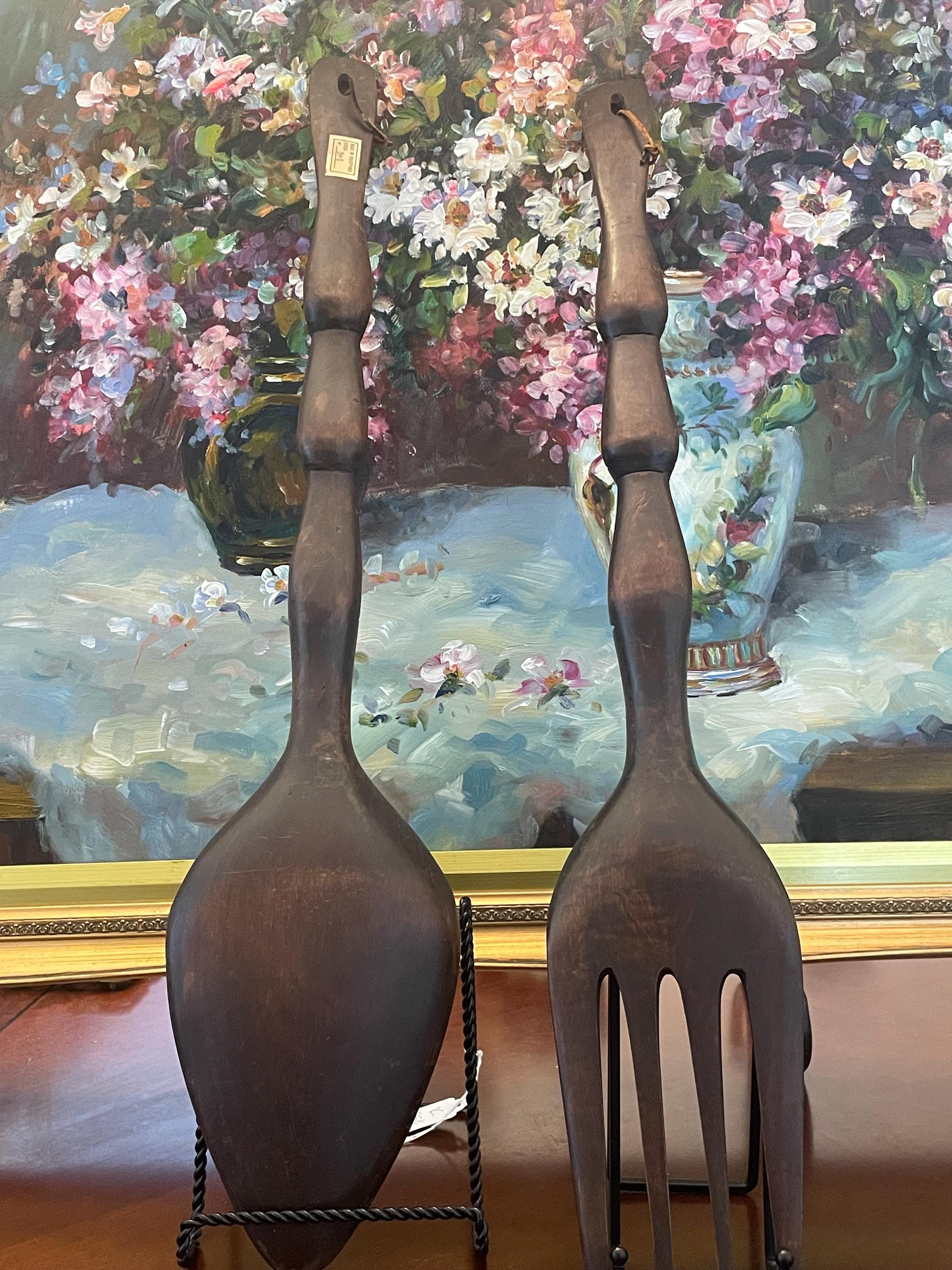 ヴィンテージ特大木製フォークとスプーン 27インチ - 壁装飾 レトロ 70