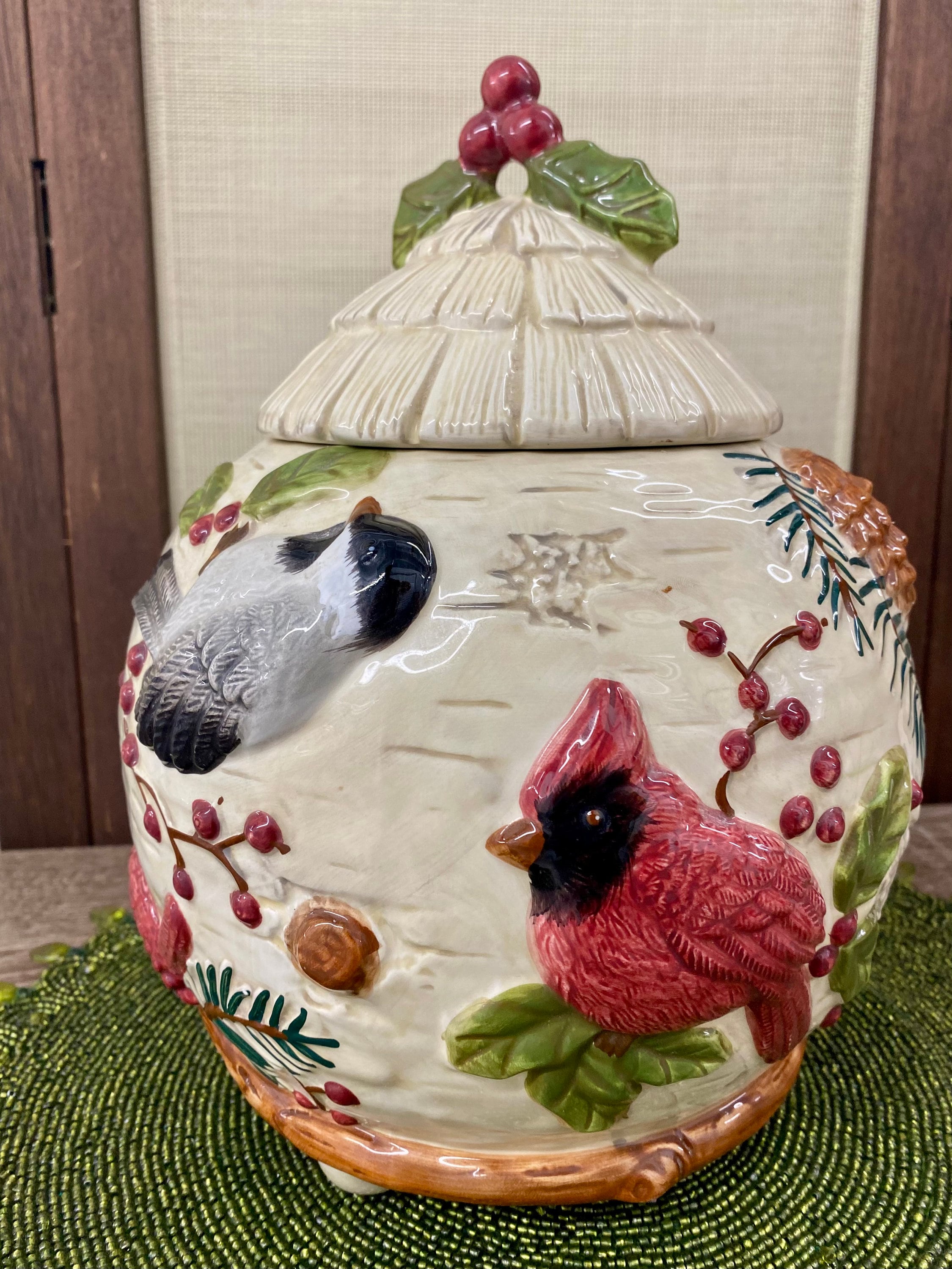 Vintage Cardinals Birds, Hollies, Cherries 3D Cookie Jar - Etsy