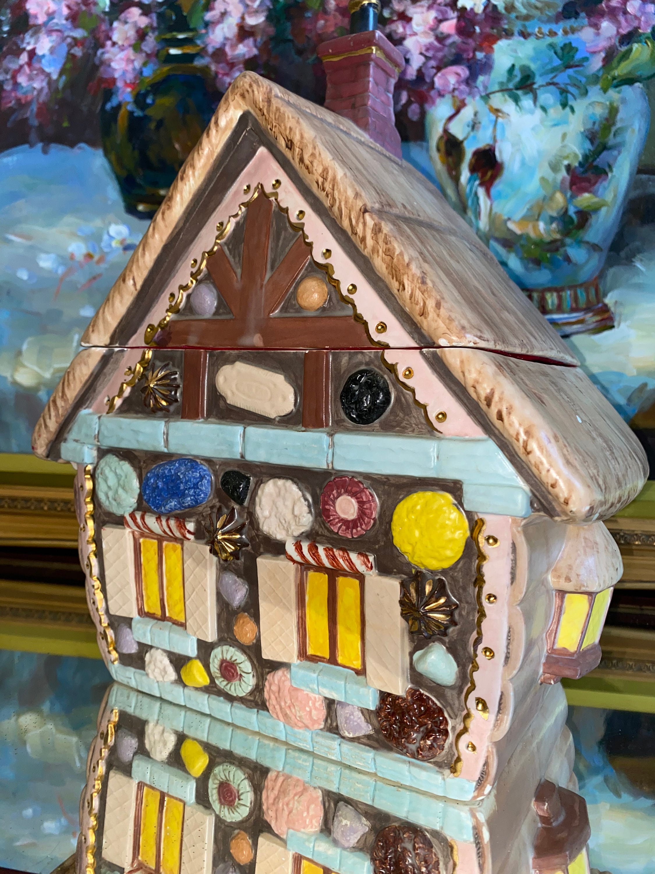 Vintage Gingerbread House Cookie Jar With Lid | Ceramic Glazed