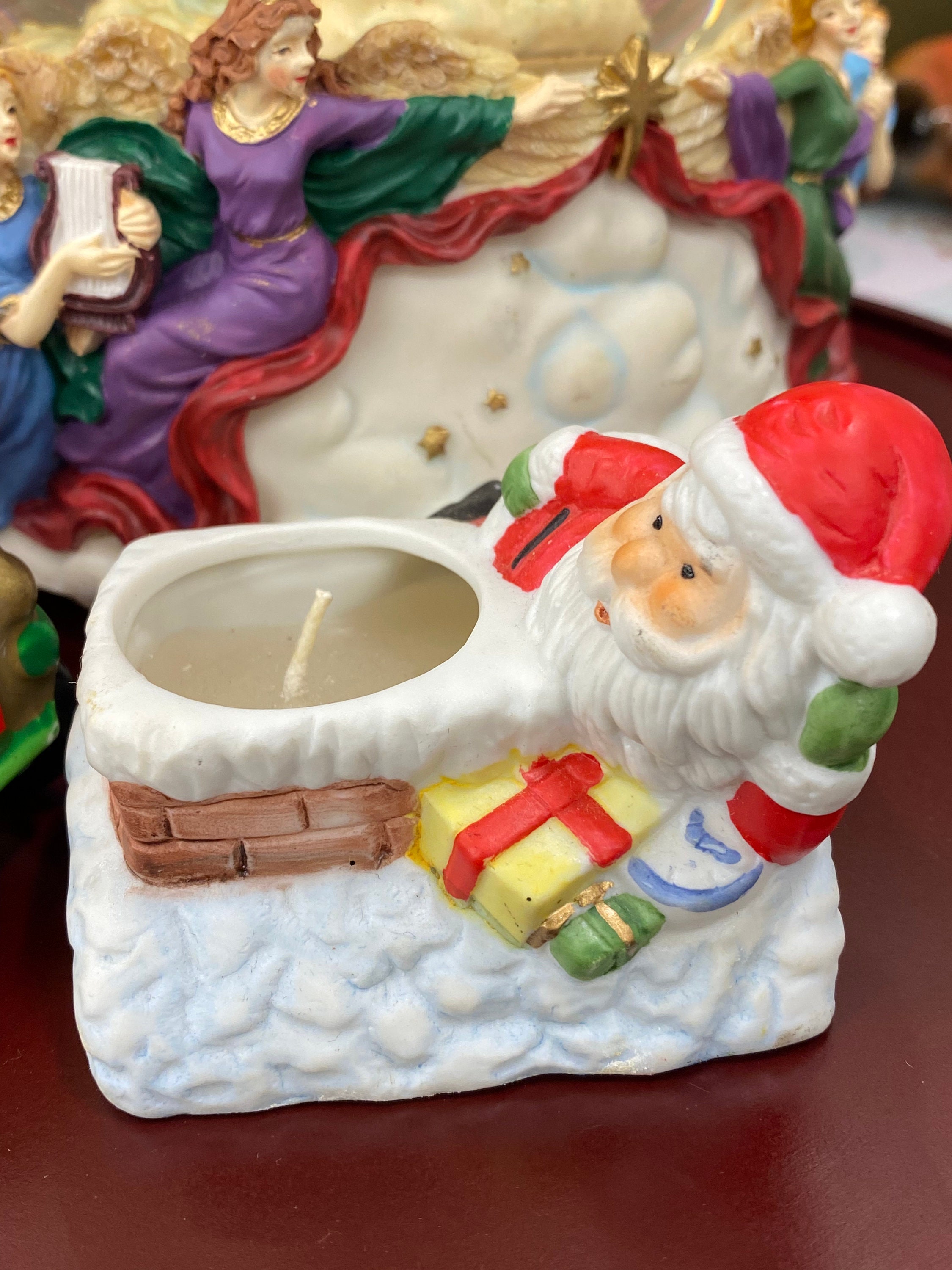 ヴィンテージ クリスマス サンタ キャンドル 2 個セット（ホルダー付き
