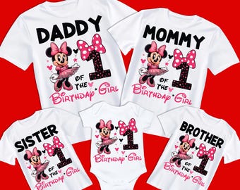 1st Birthday Girl Minnie PNG, 2025 Family Shirts Design Daughter 1st Bday, Daddy Mommy Sister Brother of the Birthday Girl Minnie Mouse Gift