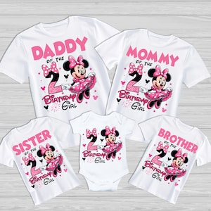 2do cumpleaños niña PNG, diseño de camiseta a juego familiar 2024, hija 2do cumpleaños, papá mamá hermana hermano niña Minnie Mouse regalo 2025 Disney