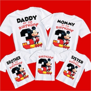 Camisetas a juego para la familia de Mickey Mouse para el tercer cumpleaños, transferencia de calor por plancha, sublimación de Mickey Mouse, los mejores regalos de cumpleaños 2025