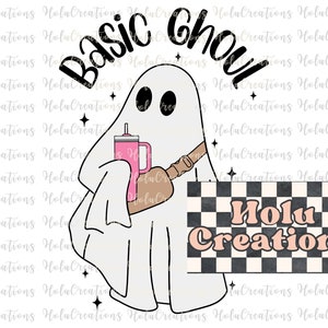Boojee Ghost, Basic Ghoul Stanley Tumbler Inspired Ghost PNG, Boo-jee, Ghost With Bag, Fall Retro Halloween Svg Sticker, Ghost With Coffee
