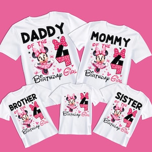 4th Birthday Girl Minnie PNG, 2025 Family Shirts Design Daughter 4th Bday, Daddy Mommy Sister Brother of the Birthday Girl Pink Minnie Mouse