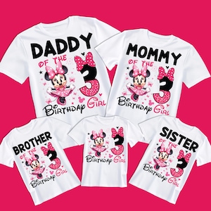 3° compleanno ragazza Minnie Mouse Png, 2025 regali di corrispondenza per la famiglia, papà mamma sorella fratello design, terza tendenza clipart download digitale