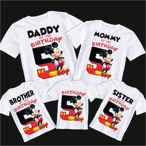 5e anniversaire de garçon Mickey Lover famille chemises assorties PNG, fer sur le transfert de chaleur, cinq Mickey Mouse sublimation png meilleurs cadeaux d'anniversaire 2025