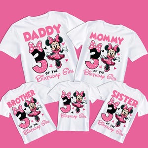 3rd Birthday Girl Minnie PNG, 2025 Familie Shirts Design Tochter 3rd Bday, Daddy Mama Schwester Bruder des Geburtstagskindes Minnie Maus Geschenk