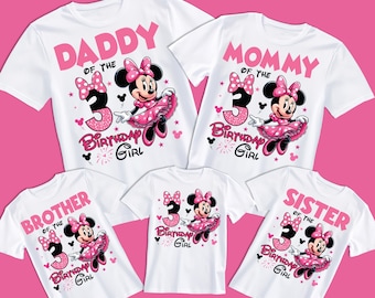 3rd Birthday Girl PNG, 2026 Family Matching Shirt Design Daughter 3rd Bday, Daddy Mommy Sister Brother Girl Minnie Mouse Gift 2026 Disney