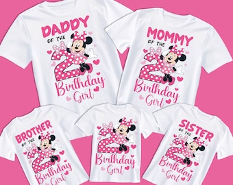 2.º cumpleaños de niña PNG, diseño de camiseta a juego de Disney 2026 para la familia, hija, 2.º cumpleaños, papá, mamá, hermana, hermano, niña, cumpleaños de Minnie Mouse