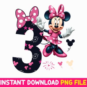 Pink Minnie Mouse 3rd Birthday Girl, 3 Years Old Birthday Cut Files for Cricut, 3rd Bday Clip Art 2025, Cute Shirt Design for Mini Lover Png