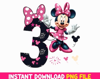 Pink Minnie Mouse 3rd Birthday Girl, 3 Years Old Birthday Cut Files for Cricut, 3rd Bday Clip Art 2026, Cute Shirt Design for Mini Lover Png