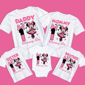 1er anniversaire fille Minnie PNG, 2025 famille chemises Design fille 1er anniversaire, papa maman soeur frère de la fille d'anniversaire cadeau Minnie Mouse