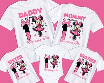 1st Birthday Girl Minnie PNG, 2025 Family Shirts Design Daughter 1st Bday, Daddy Mommy Sister Brother of the Birthday Girl Minnie Mouse Gift