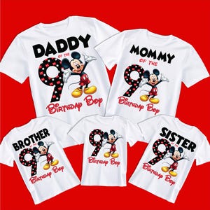 Mickey Mouse 9e anniversaire png, décoration pour cupcakes numéro neuf anniversaire de mariage, chemise assortie pour la famille, joyeux anniversaire garçon mignon 9 ans, idées cadeaux
