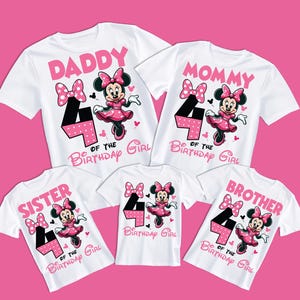 4.Geburtstag Mädchen PNG, 2025 Familie passendes Shirt Design Tochter 4th Bday, Daddy Mami Schwester Bruder Mädchen Minnie Maus Geschenk 2025 Disne_y