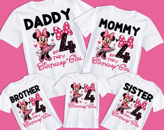 Minnie para niña de 4 años PNG, camisetas a juego para la familia Minnie Mouse Mejores regalos de cumpleaños 2026 Decoración de fiesta de cumpleaños rosa para la familia