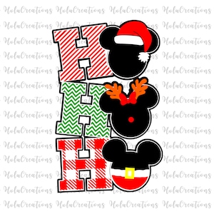 Christmas Ho Ho Ho Svg, Christmas Svg, Cartoon Svg, Santa Hat Svg, Snowman, Reindeer Svg, Minnie Cricut File, Clipart, Mickey Head Png Shirt