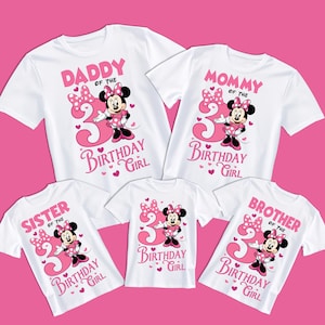 Disney Minnie Mouse 3-årsdag png familj matchande skjorta design rosa prickig bästa födelsedagspresent 2026 tre tredje mamma pappa födelsedagsflicka