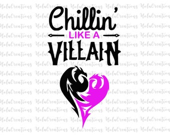 Descendientes Maléfica SVG, Relajándose como un villano SVG Archivo de corte de vinilo, Cricut, Silhouette, Descarga digital instantánea, Halloween Svg, Vacaciones