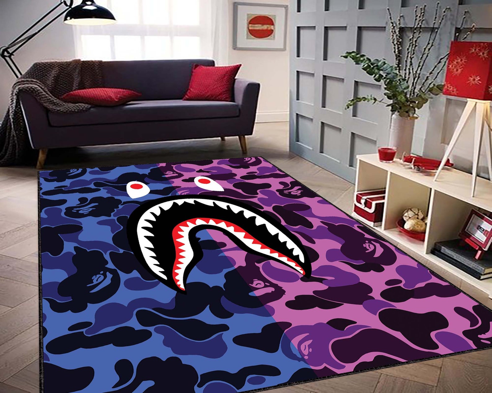 Bape Rug Modern Rug Bape Shark Teeth Bape Rug Bedroom Floor Etsy
