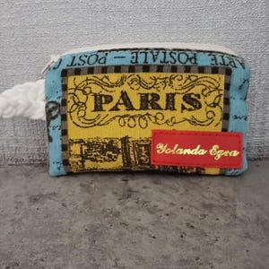 Monedero pequeño, Monedero artesanal, Monedero de tela, Diseño vintage París, Hecho a mano, Estilo retro, Monedero con cremallera, Delfín