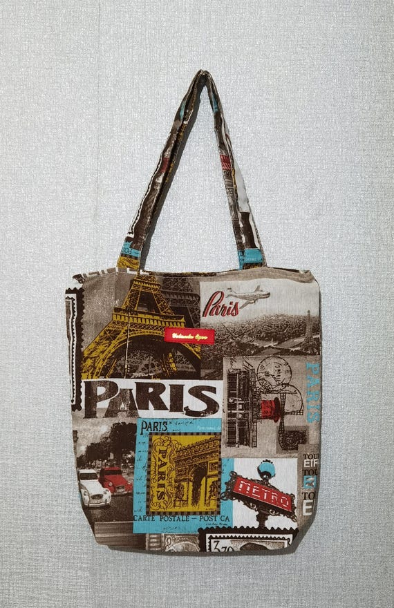 Buy Paris Print Bag, Bag With Eiffel Tower, Vintage Fabric Tote