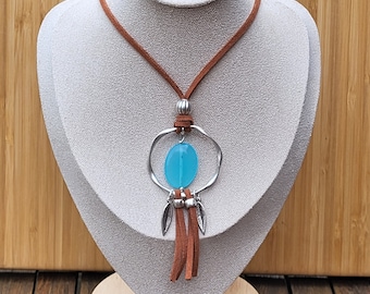 Collier sautoir ajustable pour Femme, bijoux en suédine ,sautoir boho, bohème, long collier ethnique