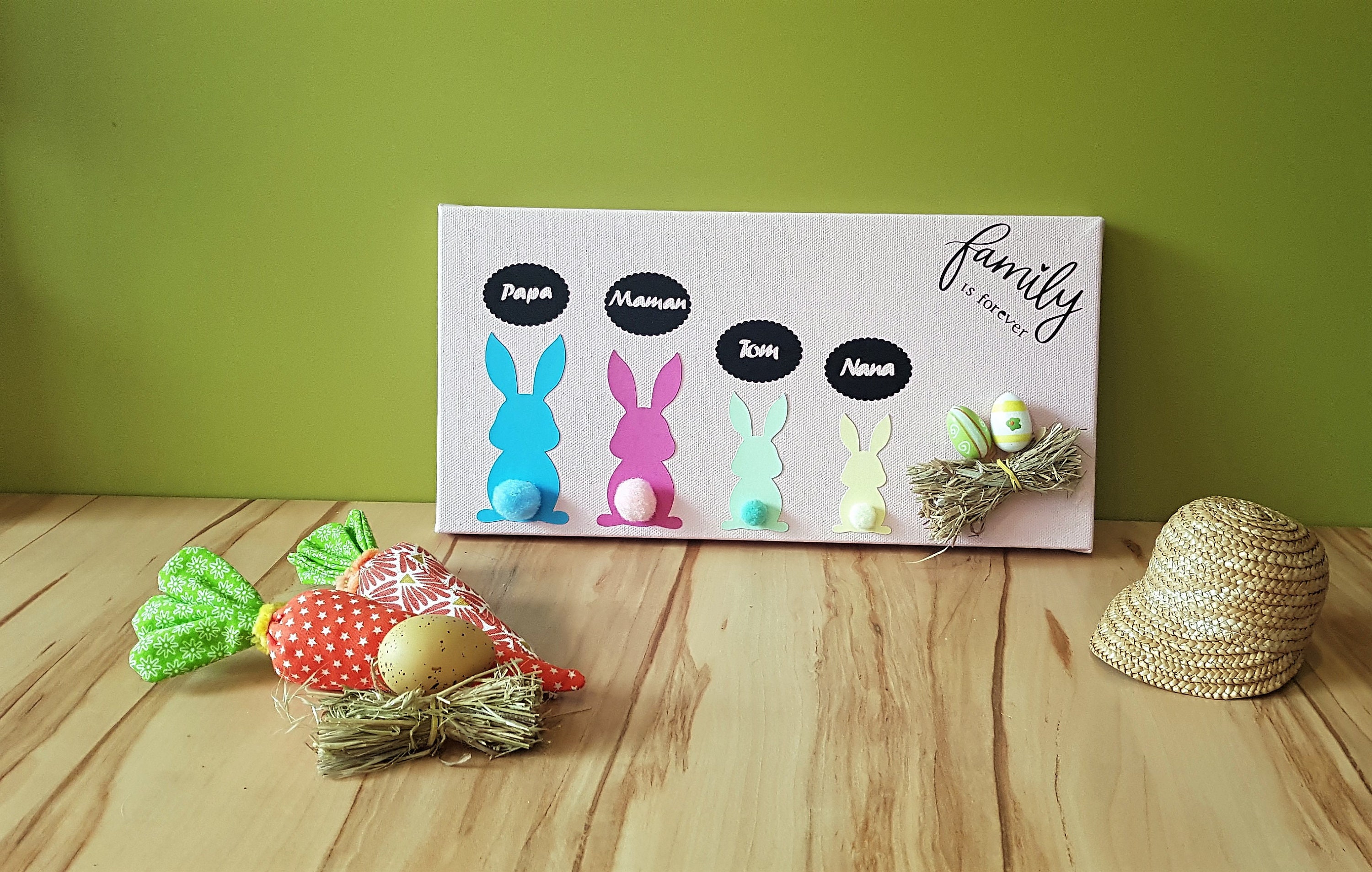 Tableau Toile sur Châssis Ma Famille Lapins à Personnaliser Aux Prénoms de La Famille