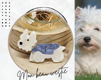 Broche joli petit chien westie, idée cadeau, bijoux chien, bijoux animaux, broche chien à offrir, mignonnerie