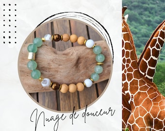 Bracelet vert en aventurine agate girafe et bois, bracelet boho, idée cadeau romantique et bohème chic