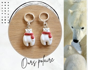 Weiße Eisbär-Ohrringe, Weihnachtsohrringe, Bärenschmuck, Weihnachtsschmuck für Kinder, Schläfer mit Bärenanhänger