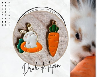 1 breloque plate lapin et sa carotte au choix pour boucles d'oreilles, marqueurs de maille ou accessoire de couture, breloque pâques