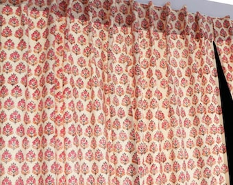 Rustic block-printed cotton panels, Heavy cotton curtain  for cafe Kitchen Curtains, Living Room Drape, valances—made to order