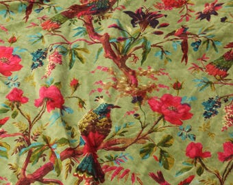 Hand-Printed Velvet Fabric, Bird Paradise Print, 44" Wide