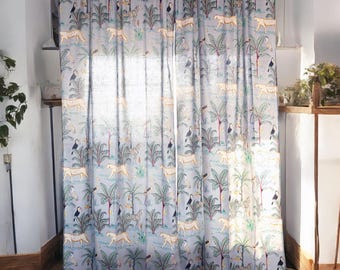 Jungle Leopard Cotton Curtain Panel, Tropical Sheer Fabric
