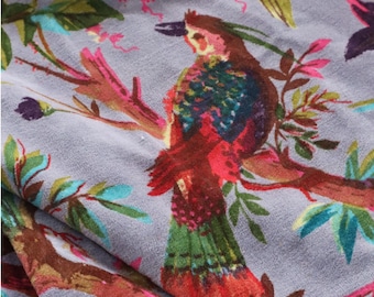 Hand-Printed Velvet Fabric, Bird Paradise Print, 44" Wide