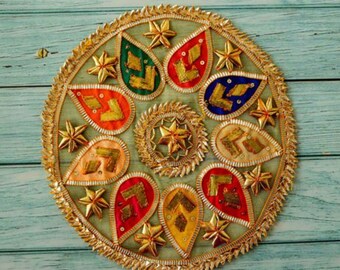 Handmade Gota Applique, Round Floral Patch, Festive DIY Decor (22cm)