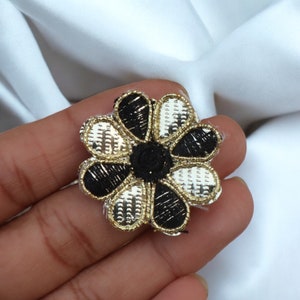 Handmade Applique Gota Patti Zari Flower Motif For Craft & Decoration, Traditional Applique Floral Pattern Motif Design - 20 pcs