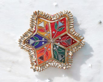 Rainbow Gota Patti Applique Patches, Floral Embroidered Sew-On Embellishments (5 pcs)